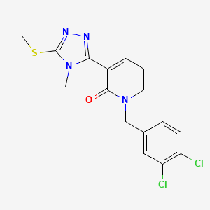 molecular formula C16H14Cl2N4OS B2675811 1-(3,4-dichlorobenzyl)-3-[4-methyl-5-(methylsulfanyl)-4H-1,2,4-triazol-3-yl]-2(1H)-pyridinone CAS No. 477853-14-8