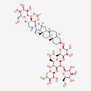 molecular formula C58H95NO29 B2675826 [(1R,3'S,4S,4'R,5'S,6S,7S,8R,9S,13S,16S,18S)-16-[(2R,3R,4R,5R,6R)-3,4-dihydroxy-5-[(2S,3R,4S,5R,6R)-5-hydroxy-6-(hydroxymethyl)-3-[(2S,3R,4S,5S,6R)-3,4,5-trihydroxy-6-(hydroxymethyl)oxan-2-yl]oxy-4-[(2S,3R,4S,5R)-3,4,5-trihydroxyoxan-2-yl]oxyoxan-2-yl]oxy-6-(hydroxymethyl)oxan-2-yl]oxy-5',7,9,13-tetramethyl-4'-[(2S,3R,4S,5S,6R)-3,4,5-trihydroxy-6-(hydroxymethyl)oxan-2-yl]oxyspiro[5-oxapentacyclo[10.8.0.02,9.04,8.013,18]icosane-6,2'-piperidine]-3'-yl] acetate CAS No. 675828-27-0