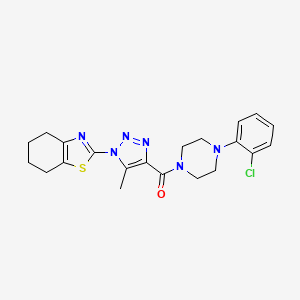 molecular formula C21H23ClN6OS B2675830 (4-(2-chlorophenyl)piperazin-1-yl)(5-methyl-1-(4,5,6,7-tetrahydrobenzo[d]thiazol-2-yl)-1H-1,2,3-triazol-4-yl)methanone CAS No. 1286697-59-3