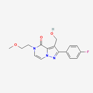 molecular formula C16H16FN3O3 B2675833 2-(4-fluorophenyl)-3-(hydroxymethyl)-5-(2-methoxyethyl)pyrazolo[1,5-a]pyrazin-4(5H)-one CAS No. 2108824-79-7