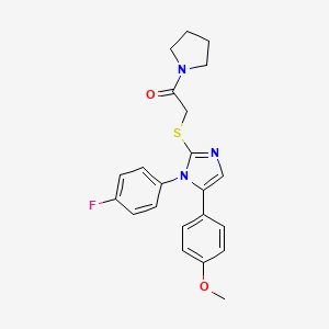 molecular formula C22H22FN3O2S B2675846 2-((1-(4-fluorophenyl)-5-(4-methoxyphenyl)-1H-imidazol-2-yl)thio)-1-(pyrrolidin-1-yl)ethanone CAS No. 1207010-52-3