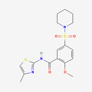 molecular formula C17H21N3O4S2 B2675848 2-methoxy-N-(4-methylthiazol-2-yl)-5-(piperidin-1-ylsulfonyl)benzamide CAS No. 941494-54-8