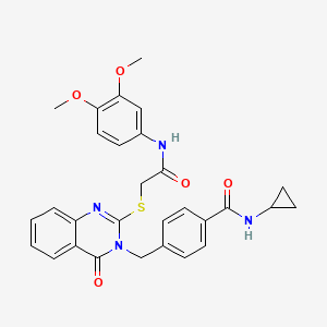 molecular formula C29H28N4O5S B2675855 N-cyclopropyl-4-{[2-({[(3,4-dimethoxyphenyl)carbamoyl]methyl}sulfanyl)-4-oxo-3,4-dihydroquinazolin-3-yl]methyl}benzamide CAS No. 1115360-38-7