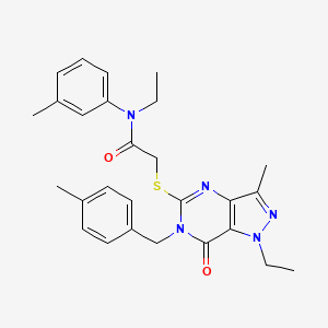 molecular formula C27H31N5O2S B2675856 N-ethyl-2-((1-ethyl-3-methyl-6-(4-methylbenzyl)-7-oxo-6,7-dihydro-1H-pyrazolo[4,3-d]pyrimidin-5-yl)thio)-N-(m-tolyl)acetamide CAS No. 1359082-98-6