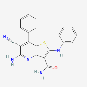 molecular formula C21H15N5OS B2675860 5-氨基-6-氰基-7-苯基-2-(苯基氨基)噻吩[3,2-b]吡啶-3-甲酰胺 CAS No. 836664-59-6