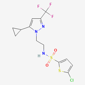 molecular formula C13H13ClF3N3O2S2 B2675864 5-氯-N-(2-(5-环丙基-3-(三氟甲基)-1H-嘧啶-1-基)乙基)噻吩-2-磺酰胺 CAS No. 1797225-05-8