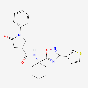 molecular formula C23H24N4O3S B2675877 5-oxo-1-phenyl-N-{1-[3-(3-thienyl)-1,2,4-oxadiazol-5-yl]cyclohexyl}pyrrolidine-3-carboxamide CAS No. 1396766-75-8