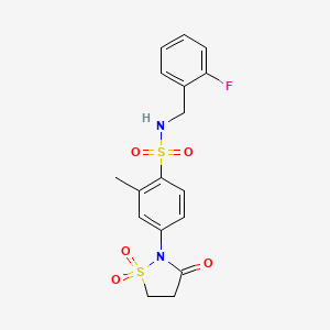 molecular formula C17H17FN2O5S2 B2675899 4-(1,1-dioxido-3-oxoisothiazolidin-2-yl)-N-(2-fluorobenzyl)-2-methylbenzenesulfonamide CAS No. 1015602-09-1