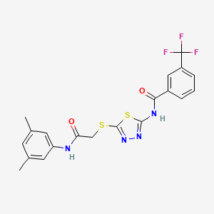 molecular formula C20H17F3N4O2S2 B2675910 N-[5-[2-(3,5-dimethylanilino)-2-oxoethyl]sulfanyl-1,3,4-thiadiazol-2-yl]-3-(trifluoromethyl)benzamide CAS No. 392296-45-6