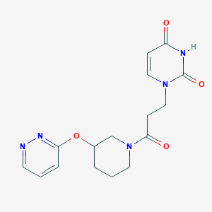 molecular formula C16H19N5O4 B2675936 1-(3-oxo-3-(3-(pyridazin-3-yloxy)piperidin-1-yl)propyl)pyrimidine-2,4(1H,3H)-dione CAS No. 2034484-08-5