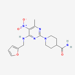 molecular formula C16H20N6O4 B2675947 1-(4-((呋喃-2-基甲基)氨基)-6-甲基-5-硝基嘧啶-2-基)哌啶-4-甲酰胺 CAS No. 1211649-10-3