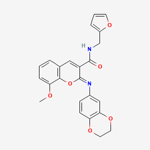 (2Z)-2-(2,3-dihydro-1,4-benzodioxin-6-ylimino)-N-(furan-2-ylmethyl)-8-methoxy-2H-chromene-3-carboxamide
