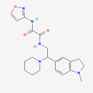 molecular formula C21H27N5O3 B2675995 N1-(isoxazol-3-yl)-N2-(2-(1-methylindolin-5-yl)-2-(piperidin-1-yl)ethyl)oxalamide CAS No. 922031-86-5