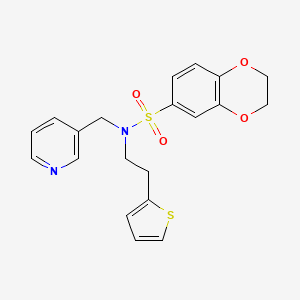 molecular formula C20H20N2O4S2 B2675999 N-(pyridin-3-ylmethyl)-N-(2-(thiophen-2-yl)ethyl)-2,3-dihydrobenzo[b][1,4]dioxine-6-sulfonamide CAS No. 1396799-74-8