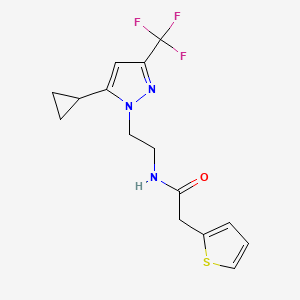 molecular formula C15H16F3N3OS B2676007 N-(2-(5-环丙基-3-(三氟甲基)-1H-吡嗪-1-基)乙基)-2-(噻吩-2-基)乙酰胺 CAS No. 1797674-82-8