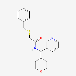 molecular formula C20H24N2O2S B2676013 2-(苄硫基)-N-(吡啶-3-基(四氢-2H-吡喃-4-基)甲基)乙酰胺 CAS No. 2034548-75-7