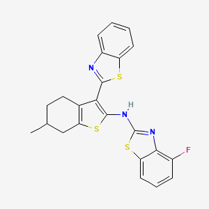 molecular formula C23H18FN3S3 B2676018 N-(3-(benzo[d]thiazol-2-yl)-6-methyl-4,5,6,7-tetrahydrobenzo[b]thiophen-2-yl)-4-fluorobenzo[d]thiazol-2-amine CAS No. 862974-83-2