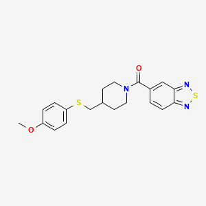 molecular formula C20H21N3O2S2 B2676019 Benzo[c][1,2,5]thiadiazol-5-yl(4-(((4-methoxyphenyl)thio)methyl)piperidin-1-yl)methanone CAS No. 1421523-13-8