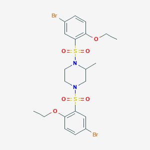 molecular formula C21H26Br2N2O6S2 B2676020 1,4-Bis(5-bromo-2-ethoxybenzenesulfonyl)-2-methylpiperazine CAS No. 496014-55-2