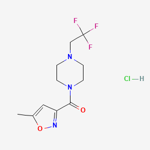 molecular formula C11H15ClF3N3O2 B2676024 (5-甲基异噁唑-3-基)(4-(2,2,2-三氟乙基)哌嗪-1-基)甲酮盐酸盐 CAS No. 1396798-76-7