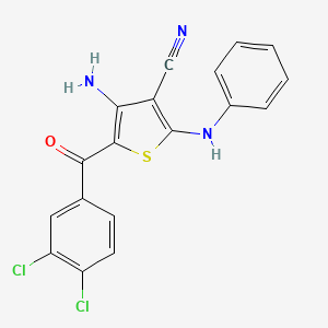molecular formula C18H11Cl2N3OS B2676026 4-Amino-2-anilino-5-(3,4-dichlorobenzoyl)-3-thiophenecarbonitrile CAS No. 338959-74-3