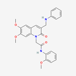 molecular formula C27H27N3O5 B2676030 2-(6,7-dimethoxy-2-oxo-3-((phenylamino)methyl)quinolin-1(2H)-yl)-N-(2-methoxyphenyl)acetamide CAS No. 894549-92-9