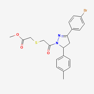 molecular formula C21H21BrN2O3S B2676033 Methyl 2-[2-[5-(4-bromophenyl)-3-(4-methylphenyl)-3,4-dihydropyrazol-2-yl]-2-oxoethyl]sulfanylacetate CAS No. 403836-59-9