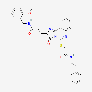 molecular formula C31H31N5O4S B2676051 N-[(2-methoxyphenyl)methyl]-3-[3-oxo-5-({[(2-phenylethyl)carbamoyl]methyl}sulfanyl)-2H,3H-imidazo[1,2-c]quinazolin-2-yl]propanamide CAS No. 1037222-91-5