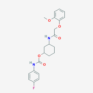 molecular formula C22H25FN2O5 B2676065 3-(2-(2-甲氧基苯氧基)乙酰氨基)环己基(4-氟苯基)甲酸酯 CAS No. 1351609-74-9