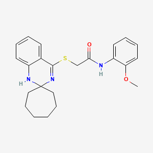 molecular formula C23H27N3O2S B2676085 N-(2-甲氧基苯基)-2-{1'H-螺[环庚烷-1,2'-喹唑啉]硫基}乙酰胺 CAS No. 893788-40-4