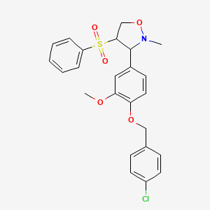 molecular formula C24H24ClNO5S B2676091 3-{4-[(4-Chlorobenzyl)oxy]-3-methoxyphenyl}-2-methyltetrahydro-4-isoxazolyl phenyl sulfone CAS No. 339110-42-8