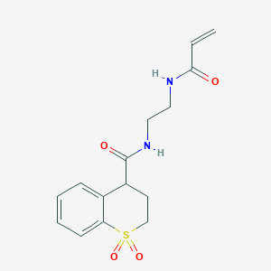 molecular formula C15H18N2O4S B2676114 1,1-Dioxo-N-[2-(prop-2-enoylamino)ethyl]-3,4-dihydro-2H-thiochromene-4-carboxamide CAS No. 2361828-56-8