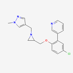 molecular formula C19H19ClN4O B2676136 3-[5-Chloro-2-[[1-[(1-methylpyrazol-4-yl)methyl]aziridin-2-yl]methoxy]phenyl]pyridine CAS No. 2418651-05-3