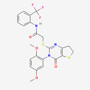 molecular formula C23H20F3N3O4S2 B2676192 2-((3-(2,5-dimethoxyphenyl)-4-oxo-3,4,6,7-tetrahydrothieno[3,2-d]pyrimidin-2-yl)thio)-N-(2-(trifluoromethyl)phenyl)acetamide CAS No. 362502-08-7