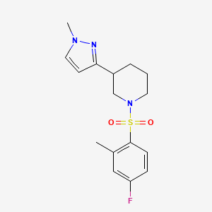molecular formula C16H20FN3O2S B2676193 1-((4-氟-2-甲基苯基)磺酰基)-3-(1-甲基-1H-吡唑-3-基)哌啶 CAS No. 2199162-59-7