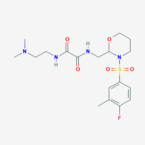 molecular formula C18H27FN4O5S B2676220 N1-(2-(dimethylamino)ethyl)-N2-((3-((4-fluoro-3-methylphenyl)sulfonyl)-1,3-oxazinan-2-yl)methyl)oxalamide CAS No. 872724-73-7