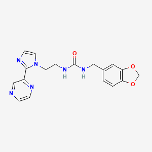 molecular formula C18H18N6O3 B2676224 1-(benzo[d][1,3]dioxol-5-ylmethyl)-3-(2-(2-(pyrazin-2-yl)-1H-imidazol-1-yl)ethyl)urea CAS No. 2034451-28-8