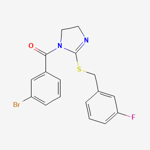 molecular formula C17H14BrFN2OS B2676240 (3-bromophenyl)(2-((3-fluorobenzyl)thio)-4,5-dihydro-1H-imidazol-1-yl)methanone CAS No. 851865-11-7