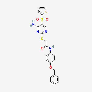 molecular formula C23H20N4O4S3 B2676255 2-((4-amino-5-(thiophen-2-ylsulfonyl)pyrimidin-2-yl)thio)-N-(4-(benzyloxy)phenyl)acetamide CAS No. 1223814-99-0