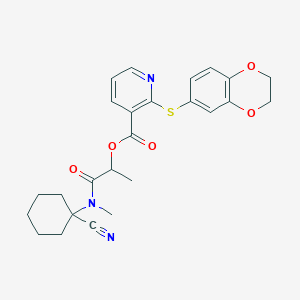 molecular formula C25H27N3O5S B2676261 1-[(1-Cyanocyclohexyl)(methyl)carbamoyl]ethyl 2-(2,3-dihydro-1,4-benzodioxin-6-ylsulfanyl)pyridine-3-carboxylate CAS No. 1111452-52-8