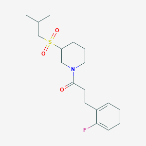 molecular formula C18H26FNO3S B2676270 3-(2-Fluorophenyl)-1-[3-(2-methylpropanesulfonyl)piperidin-1-yl]propan-1-one CAS No. 2097872-36-9