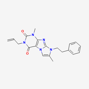 molecular formula C20H21N5O2 B2676277 3-allyl-1,7-dimethyl-8-phenethyl-1H-imidazo[2,1-f]purine-2,4(3H,8H)-dione CAS No. 887468-23-7