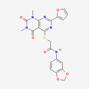 N-(benzo[d][1,3]dioxol-5-yl)-2-((2-(furan-2-yl)-6,8-dimethyl-5,7-dioxo-5,6,7,8-tetrahydropyrimido[4,5-d]pyrimidin-4-yl)thio)acetamide
