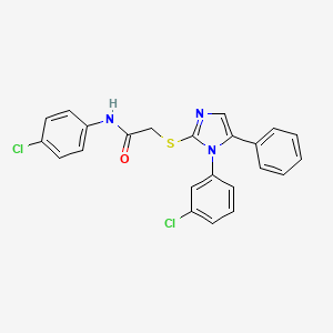 molecular formula C23H17Cl2N3OS B2676290 N-(4-chlorophenyl)-2-((1-(3-chlorophenyl)-5-phenyl-1H-imidazol-2-yl)thio)acetamide CAS No. 1206994-78-6