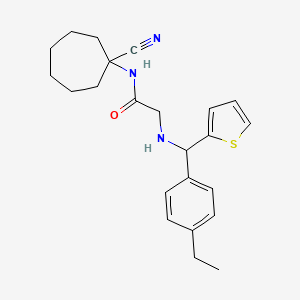 molecular formula C23H29N3OS B2676292 N-(1-cyanocycloheptyl)-2-{[(4-ethylphenyl)(thiophen-2-yl)methyl]amino}acetamide CAS No. 1147389-59-0