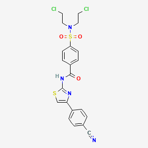 molecular formula C21H18Cl2N4O3S2 B2676293 4-[bis(2-chloroethyl)sulfamoyl]-N-[4-(4-cyanophenyl)-1,3-thiazol-2-yl]benzamide CAS No. 324541-00-6
