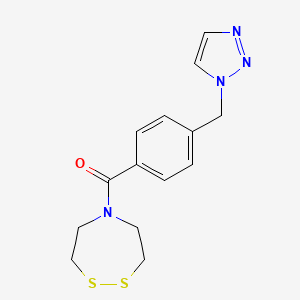 molecular formula C14H16N4OS2 B2676296 1,2,5-Dithiazepan-5-yl-[4-(triazol-1-ylmethyl)phenyl]methanone CAS No. 2179034-09-2