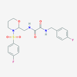 molecular formula C20H21F2N3O5S B2676298 N1-(4-fluorobenzyl)-N2-((3-((4-fluorophenyl)sulfonyl)-1,3-oxazinan-2-yl)methyl)oxalamide CAS No. 869071-34-1