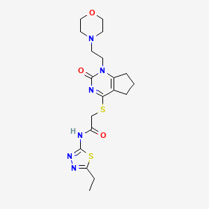 molecular formula C19H26N6O3S2 B2676303 N-(5-ethyl-1,3,4-thiadiazol-2-yl)-2-((1-(2-morpholinoethyl)-2-oxo-2,5,6,7-tetrahydro-1H-cyclopenta[d]pyrimidin-4-yl)thio)acetamide CAS No. 898450-93-6