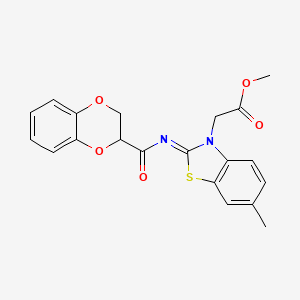 molecular formula C20H18N2O5S B2676324 (Z)-methyl 2-(2-((2,3-dihydrobenzo[b][1,4]dioxine-2-carbonyl)imino)-6-methylbenzo[d]thiazol-3(2H)-yl)acetate CAS No. 897617-08-2